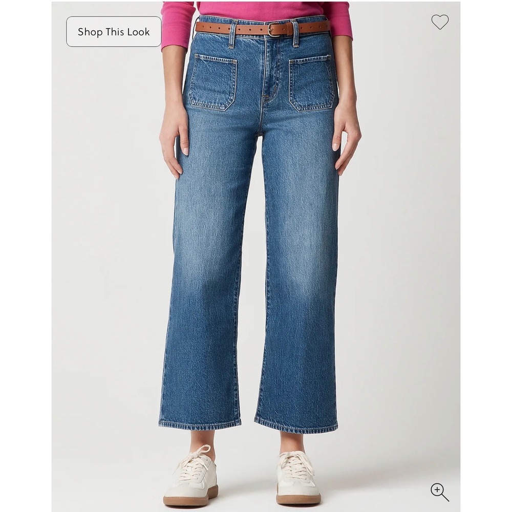 J.Crew Womens Full Length Wide-Leg Jeans Medium Wash‎ Patch Pocket BY904 Size 32
